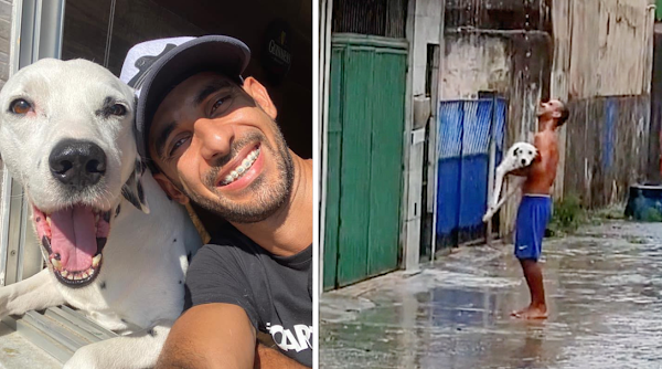 Puppy Embraces the Rain in His Owner’s Loving Arms